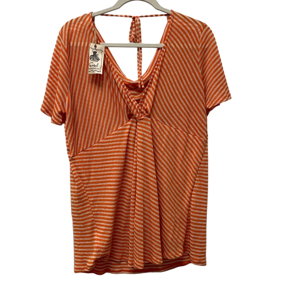 NWT Easel Boho Striped Tunic Short Sleeve Oversized Blouse Size Small